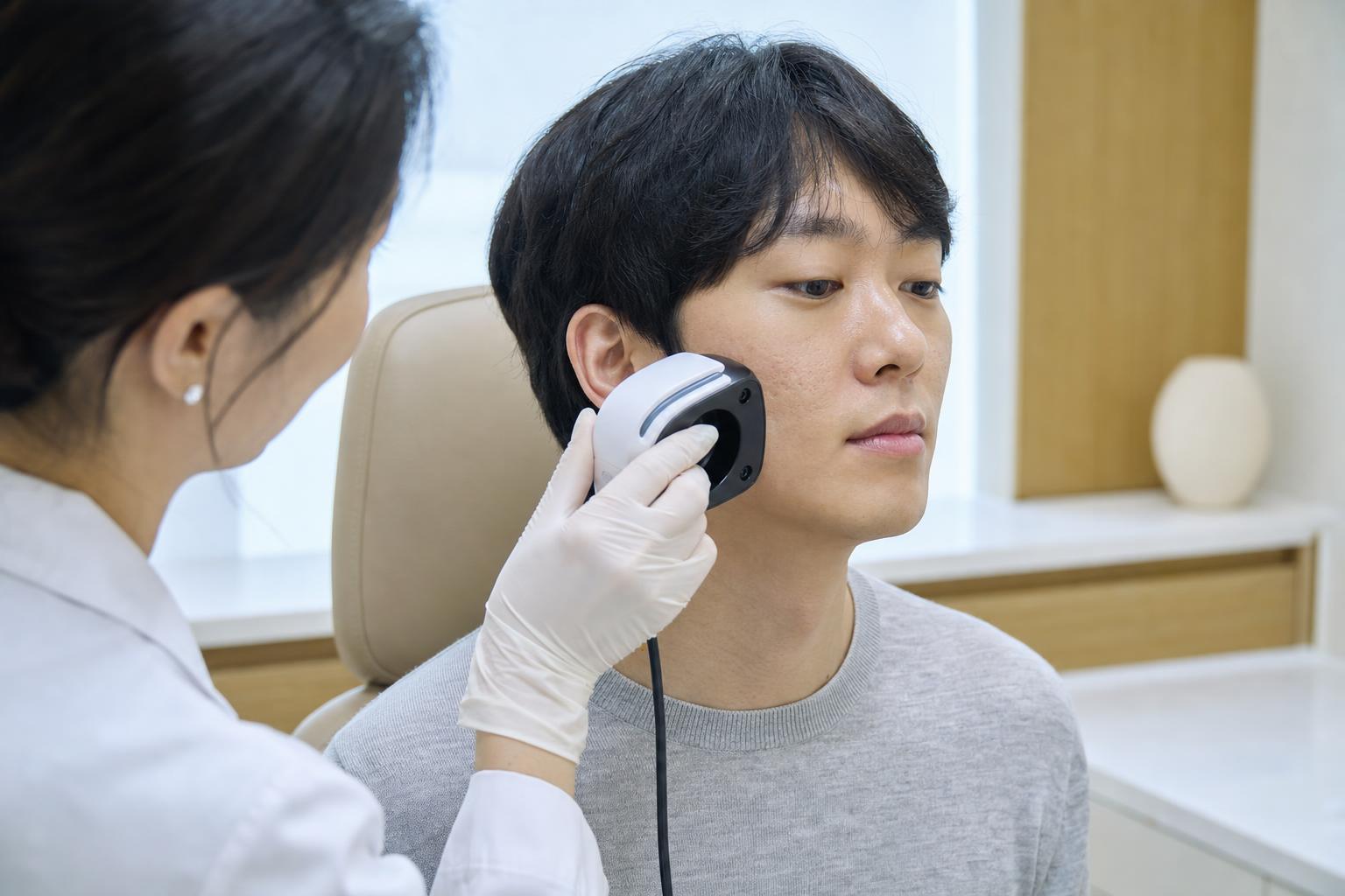 Acne scar treatment being performed at HERA Clinic in Gangnam, Seoul