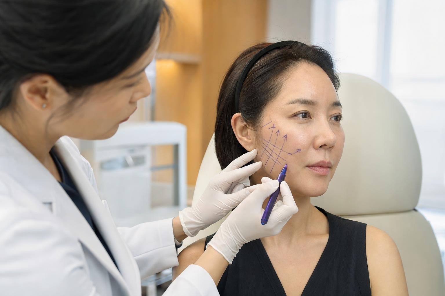 Thread lifting being performed at HERA Clinic in Gangnam, Seoul