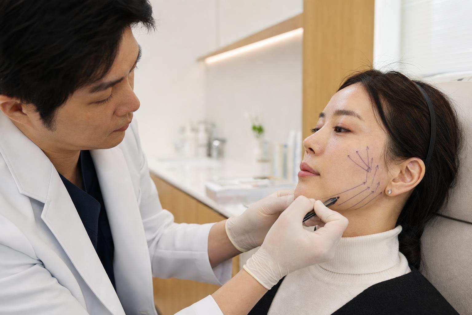 Thread lifting being performed at HERA Clinic in Gangnam, Seoul