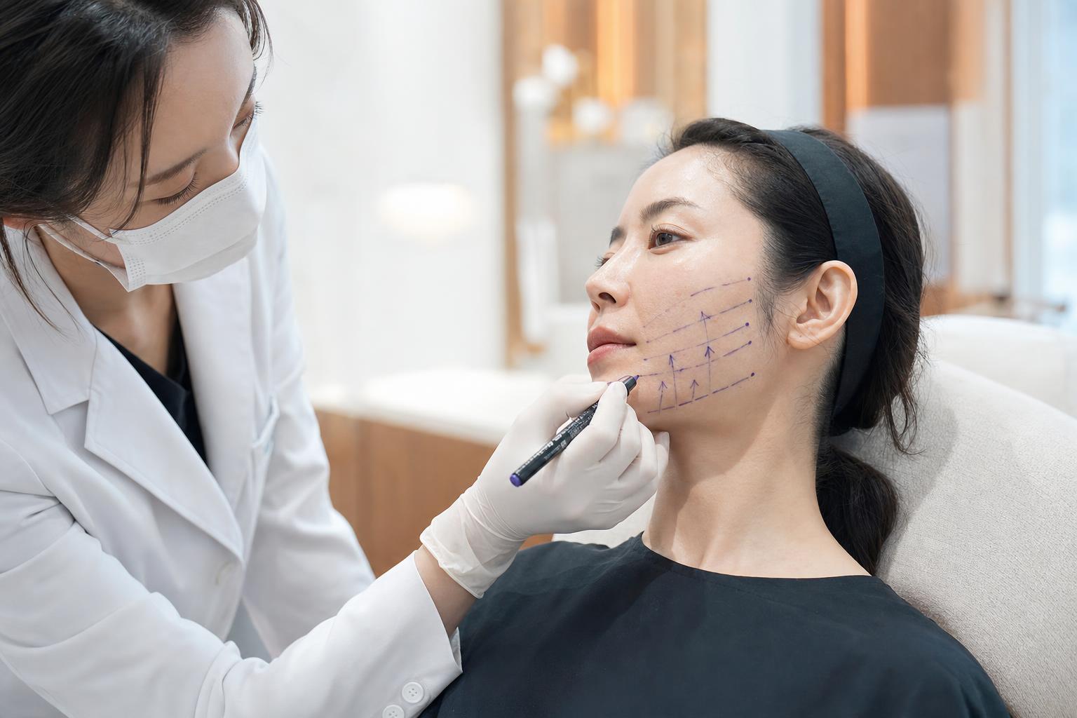 Thread lifting being performed at HERA Clinic in Gangnam, Seoul
