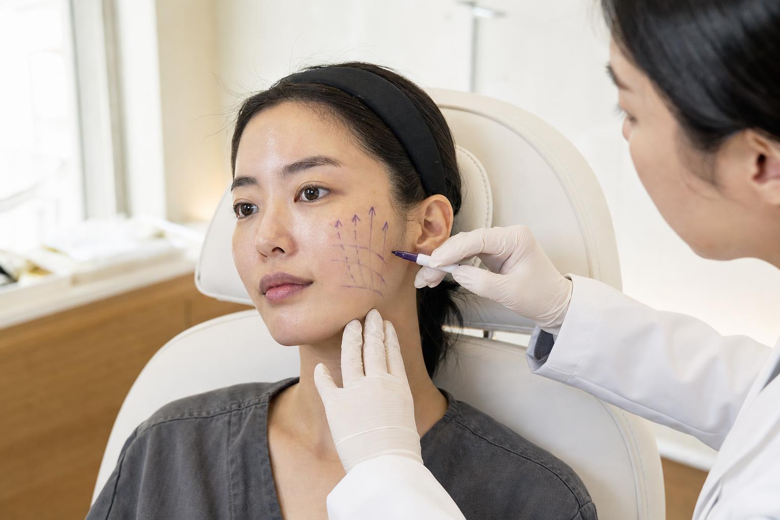 Thread lifting being performed at HERA Clinic in Gangnam, Seoul